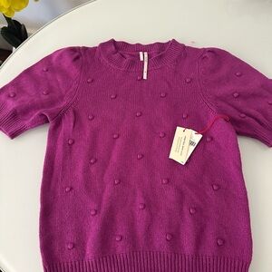 Anthropologie Pink Crew Neck Sweater with Embellishments